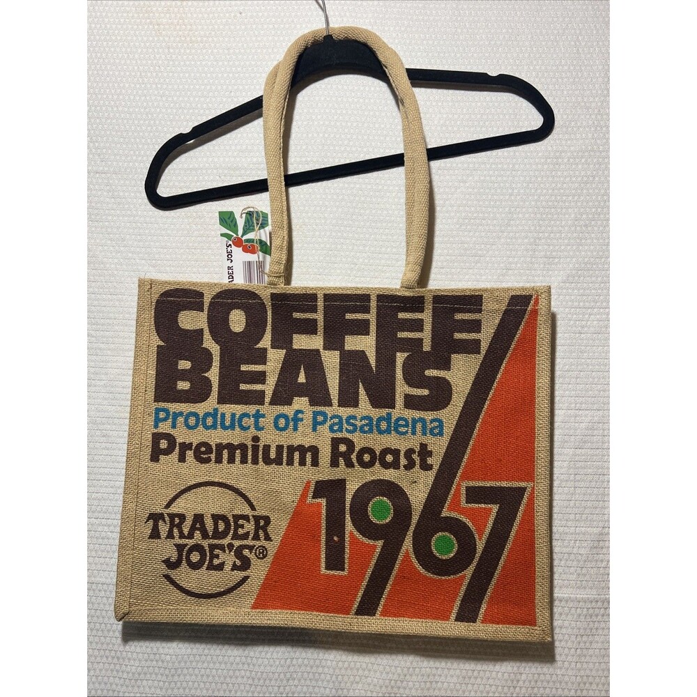 Trader Joe's Tote Jute Bag Reusable 1967 Pasadena Coffee Beans 17x14x9